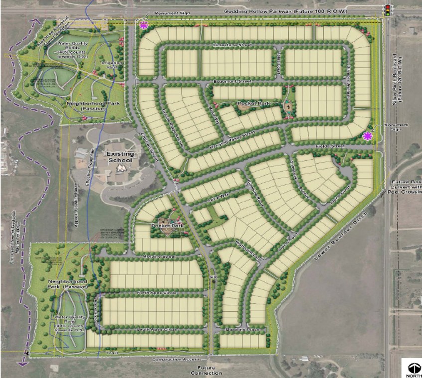 Lot plan of the Clearview Villages subdivision in Frederick, Colorado